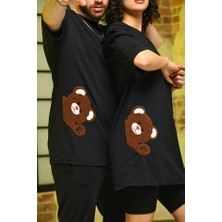 BAV Butik Ayvitrin Sevgili Çift Kombini Unicex Oversize Ayı Nakışlı T-Shirt