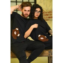 BAV Butik Ayvitrin Sevgili Çift Kombini Unicex Oversize Ayı Nakışlı T-Shirt