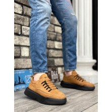 Bpm BA0332 Merdiven Desen Bağcıklı Erkek Yüksek Taban Taba Süet Siyah Taban Spor Ayakkabı