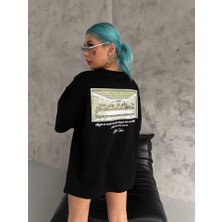 Stock Mount Baskılı Oversize T-Shirt - Siyah
