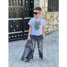 Poyraz Kids Erkek Çocuk Kot Ceket Kot Kargo Pantolon ve Tişört Takım Bayramlık Kombin