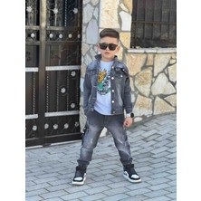 Poyraz Kids Erkek Çocuk Kot Ceket Kot Kargo Pantolon ve Tişört Takım Bayramlık Kombin
