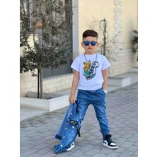 Poyraz Kids Erkek Çocuk Kot Ceket Kot Kargo Pantolon ve Tişört Takım Bayramlık Kombin