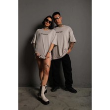 Zenwave Erkek Sırt Baskılı Boyama Oversize T-Shirt - Gri