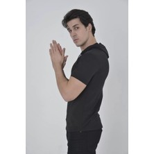 Tarz Yeri Erkek Kapşonlu Slim Fit T-Shirt - Siyah