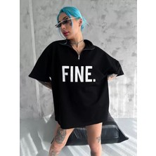 Tarz Yeri Unisex Baskılı Yarım Fermuarlı T-Shirt - Siyah