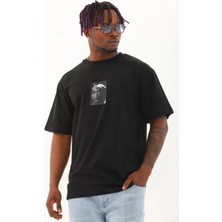 Tarz Yeri Unisex Oversize Baskılı Bisiklet Yaka T-Shirt - Siyah