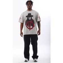 Tarz Yeri Unisex Oversize Baskılı Bisiklet Yaka T-Shirt - Gri