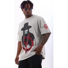 Tarz Yeri Unisex Oversize Baskılı Bisiklet Yaka T-Shirt - Gri