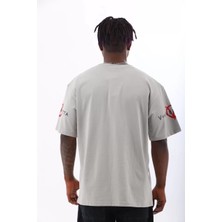 Tarz Yeri Unisex Oversize Baskılı Bisiklet Yaka T-Shirt - Gri