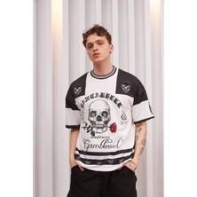 Tarz Yeri Erkek Oversize Dijital Baskılı Kuru Kafa T-Shirt - Beyaz