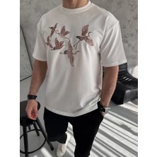 Tarz Yeri Unisex Nakış Işlemeli T-Shirt - Beyaz