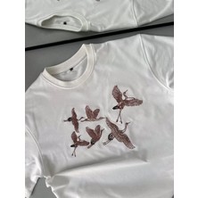 Tarz Yeri Unisex Nakış Işlemeli T-Shirt - Beyaz