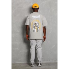 Tarz Yeri Unisex Oversize Baskılı Bisiklet Yaka T-Shirt - Gri