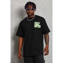 Tarz Yeri Unisex Oversize Baskılı Bisiklet Yaka T-Shirt - Siyah