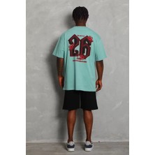 Tarz Yeri Unisex Oversize Baskılı Bisiklet Yaka T-Shirt - Mint Yeşili