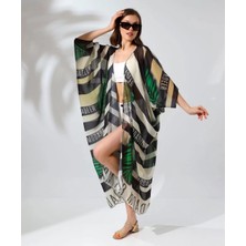 Tarz Yeri Zenwave Zenwave Kadın Rahat Kesim Kemerli Şifon Kimono - Yeşil