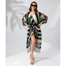 Tarz Yeri Zenwave Zenwave Kadın Rahat Kesim Kemerli Şifon Kimono - Yeşil