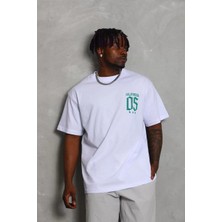 Tarz Yeri Unisex Oversize Baskılı Bisiklet Yaka T-Shirt - Beyaz