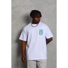 Tarz Yeri Unisex Oversize Baskılı Bisiklet Yaka T-Shirt - Beyaz