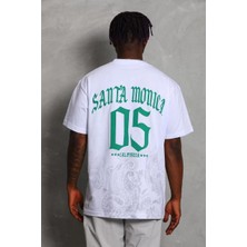 Tarz Yeri Unisex Oversize Baskılı Bisiklet Yaka T-Shirt - Beyaz