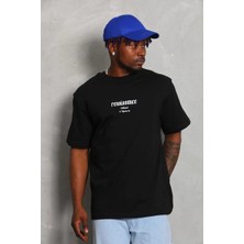 Tarz Yeri Unisex Oversize Baskılı Bisiklet Yaka T-Shirt - Siyah