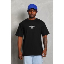 Tarz Yeri Unisex Oversize Baskılı Bisiklet Yaka T-Shirt - Siyah