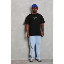 Tarz Yeri Unisex Oversize Baskılı Bisiklet Yaka T-Shirt - Siyah
