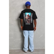Tarz Yeri Unisex Oversize Baskılı Bisiklet Yaka T-Shirt - Siyah