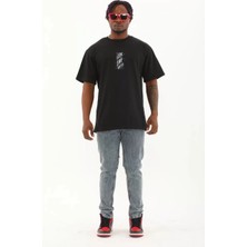 Tarz Yeri Unisex Oversize Baskılı Bisiklet Yaka T-Shirt - Siyah