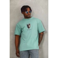 Tarz Yeri Unisex Oversize Baskılı Bisiklet Yaka T-Shirt - Mint Yeşili
