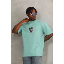 Tarz Yeri Unisex Oversize Baskılı Bisiklet Yaka T-Shirt - Mint Yeşili