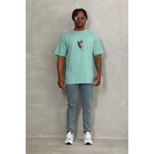 Tarz Yeri Unisex Oversize Baskılı Bisiklet Yaka T-Shirt - Mint Yeşili