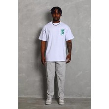 Tarz Yeri Unisex Oversize Baskılı Bisiklet Yaka T-Shirt - Beyaz
