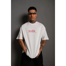 Zenwave Erkek Sırt Baskılı Oversize T-Shirt - Beyaz