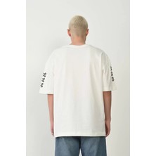 Tarz Yeri Unisex Baskılı Bisiklet Yaka Oversize T-Shirt - Beyaz