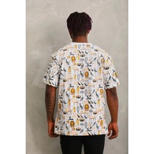 Tarz Yeri Unisex Oversize Baskılı Bisiklet Yaka T-Shirt - Beyaz