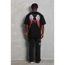 Tarz Yeri Unisex Oversize Baskılı Bisiklet Yaka T-Shirt - Siyah