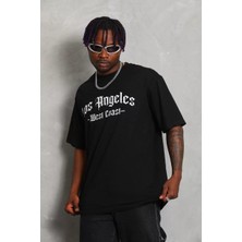 Tarz Yeri Unisex Oversize Baskılı Bisiklet Yaka T-Shirt - Siyah