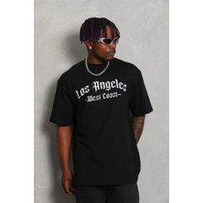 Tarz Yeri Unisex Oversize Baskılı Bisiklet Yaka T-Shirt - Siyah
