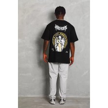 Tarz Yeri Unisex Oversize Baskılı Bisiklet Yaka T-Shirt - Siyah