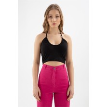 Modaset Büzgülü Crop Bluz Siyah