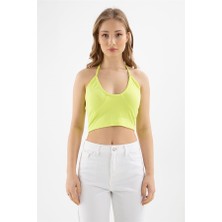 Modaset Büzgülü Crop Bluz Neon Yeşil