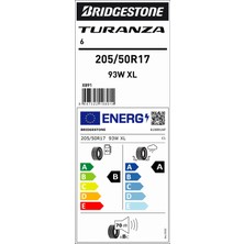 Bridgestone 205/50 R17 93W Xl Turanza 6 Yaz Lastiği (Üretim Yılı: 2024)