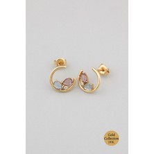 So CHIC Renkli Taşlı 14 Ayar Sarı Altın Küpe