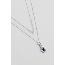 So CHIC Safir Masalı 18 Ayar Beyaz Altın Kaplama 45 Cm Gümüş Baget Kolye