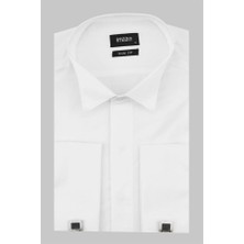 Beyaz Uzun Kol Ata Yaka  Slim Fit Dar Kesim Basic Gömlek 1004225060