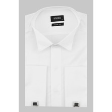 Beyaz Uzun Kollu  Bez Ayağı Ata Yaka Cepsiz  Pamuklu Basic Slim Fit Dar Kesim Gömlek 1004240060