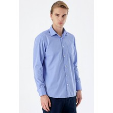 İmza Mavi Uzun Kollu Filafil  Sert Yaka Cepli  Pamuklu Basic Comfort Fit Gömlek 1004240002