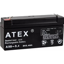 Caddemia Atex Ax6-3.4 6 Volt - 3.4 Amper Yatık Akü (12.5X6X3CM) (4434)